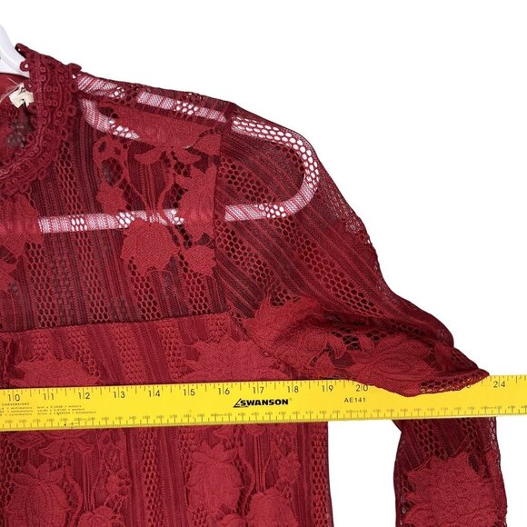 Ultra Pink Womens M Floral Lace Long Sleeve Blouse Red Feminine Top Cottagecore - Picture 10 of 16